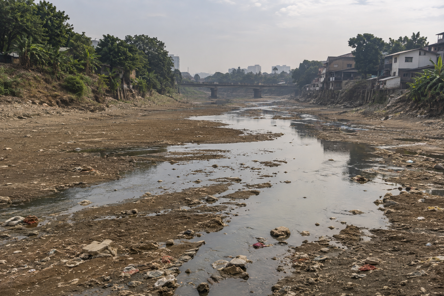 Sungai Cisadane Tangerang Surut Drastis